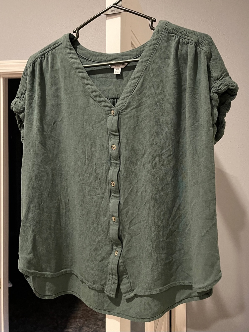 Orvis Sage Green Button-Front V-Neck Top